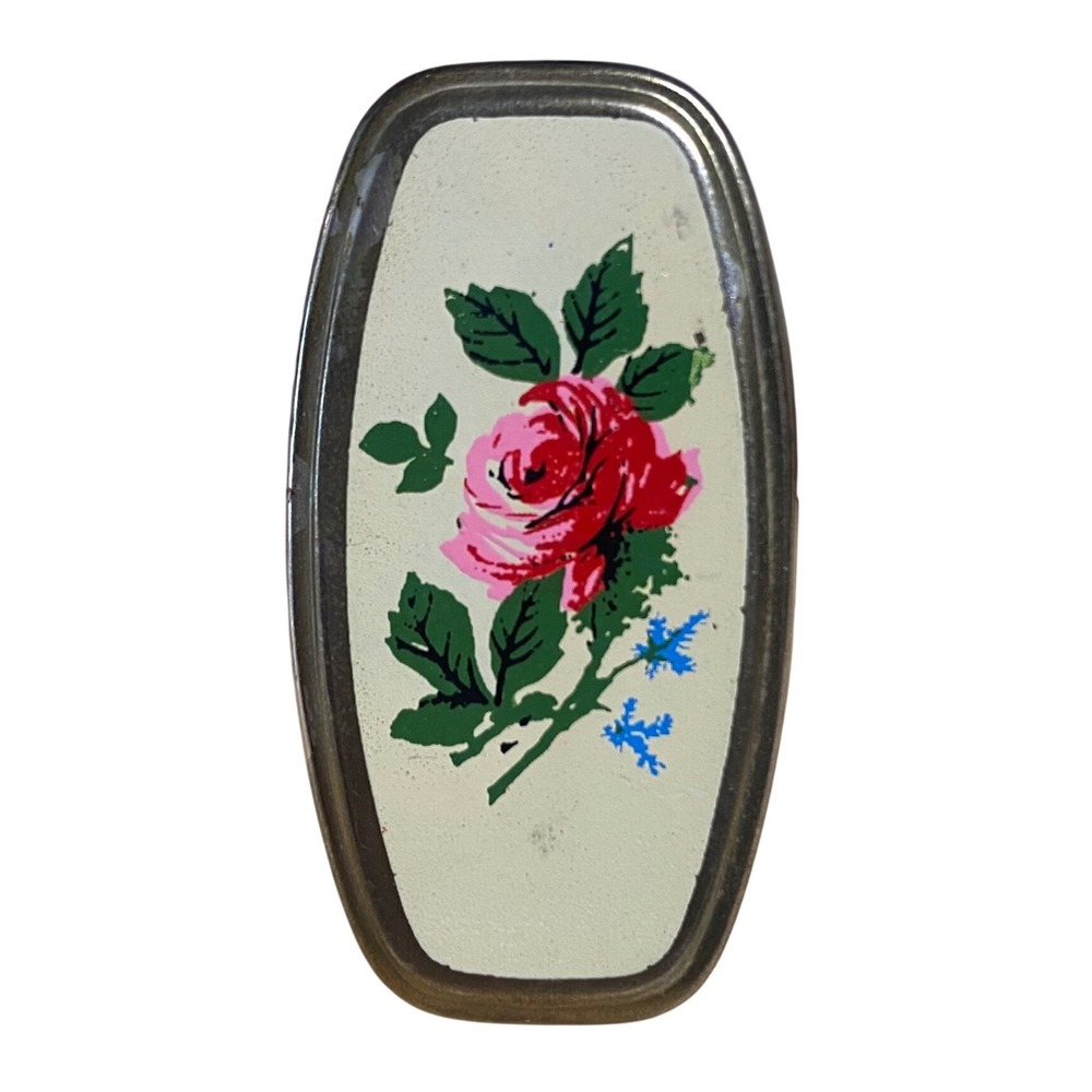 Vintage 1950s Rose Lipstick Holder Case with Mirror Gold Tone Floral Accessory